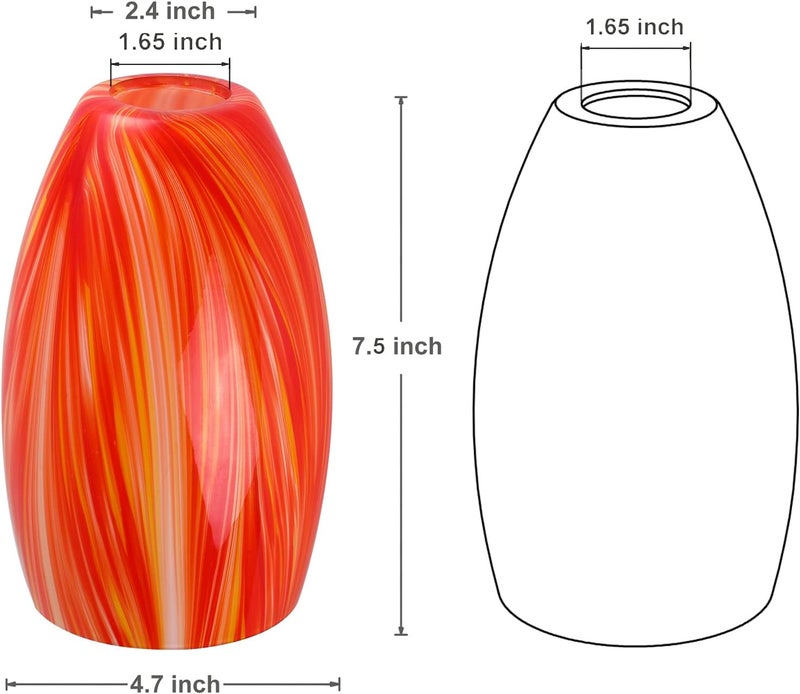 karyfine Oval Art Glass Lamp Shade Only Glass Light Cover Replacement for Kitchen Island replacement glass shades for Mini Pendant Ceiling Lights Chandelier Red and Orange - Image 2